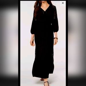 Style & Co. Womens Lace-Trim Maxi Dress Black Size Large Vneck EUC Whimsigoth